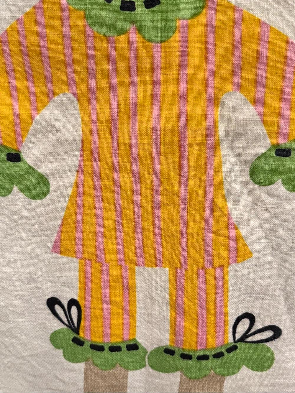 Vintage 1970s KREIER Switzerland Signed Linen Mod Girl Wall Hanging/Tea Towel
